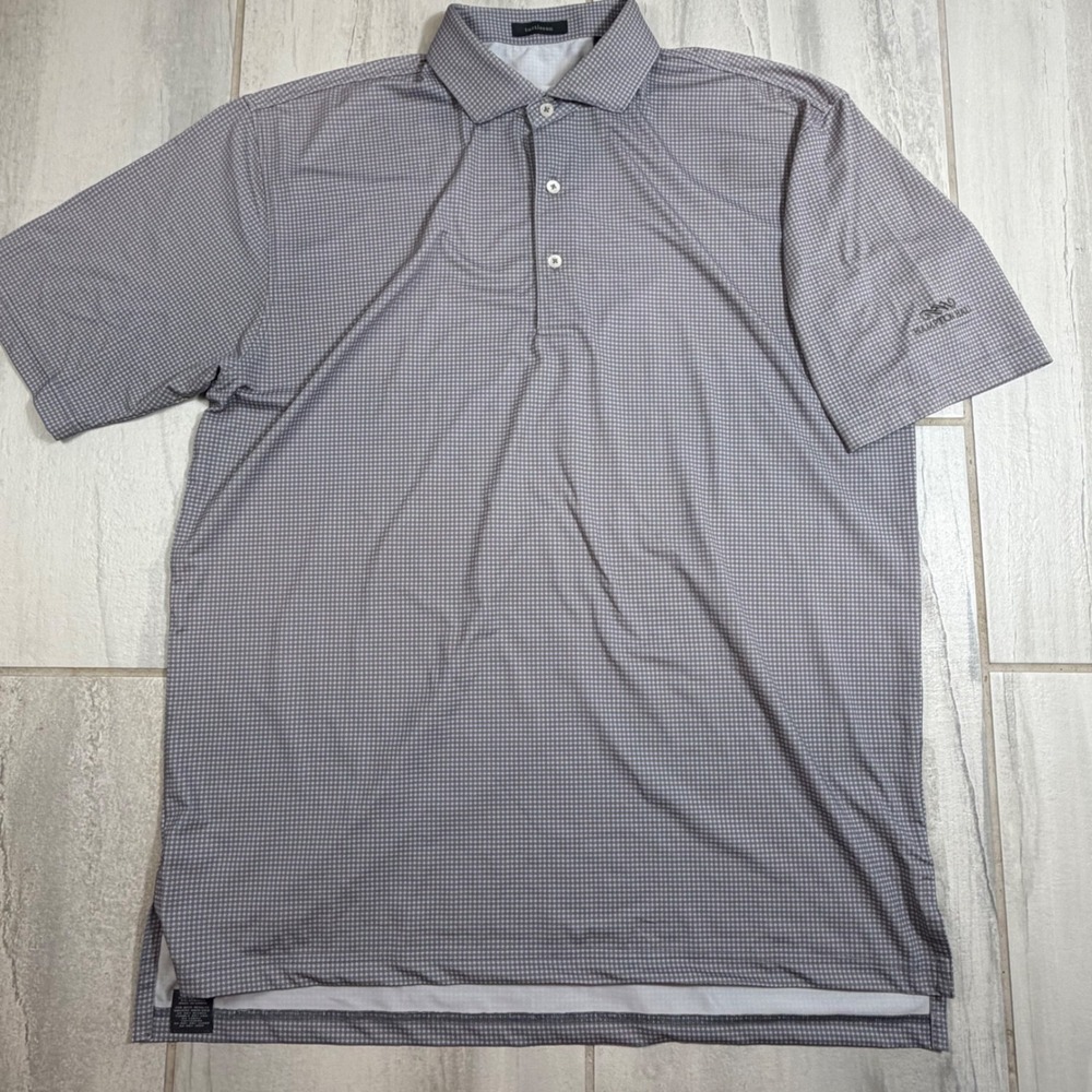 Turtleson Mens Performance Polo Shirt L Grey Check Hampton Hall Golf ShortSleeve